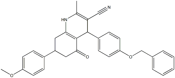 4-[4-(benzyloxy)phenyl]-7-(4-methoxyphenyl)-2-methyl-5-oxo-1,4,5,6,7,8-hexahydro-3-quinolinecarbonitrile Struktur