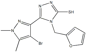 5-(4-bromo-1,5-dimethyl-1H-pyrazol-3-yl)-4-(2-furylmethyl)-4H-1,2,4-triazole-3-thiol,,结构式