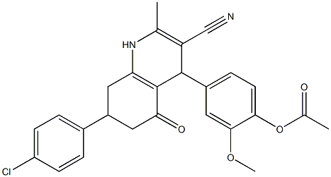 4-[7-(4-chlorophenyl)-3-cyano-2-methyl-5-oxo-1,4,5,6,7,8-hexahydro-4-quinolinyl]-2-methoxyphenyl acetate,,结构式