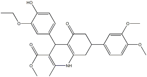 methyl 7-(3,4-dimethoxyphenyl)-4-(3-ethoxy-4-hydroxyphenyl)-2-methyl-5-oxo-1,4,5,6,7,8-hexahydro-3-quinolinecarboxylate 化学構造式