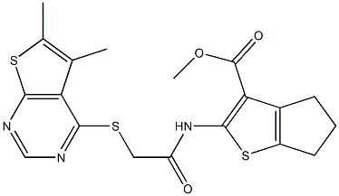 methyl 2-({[(5,6-dimethylthieno[2,3-d]pyrimidin-4-yl)sulfanyl]acetyl}amino)-5,6-dihydro-4H-cyclopenta[b]thiophene-3-carboxylate Structure