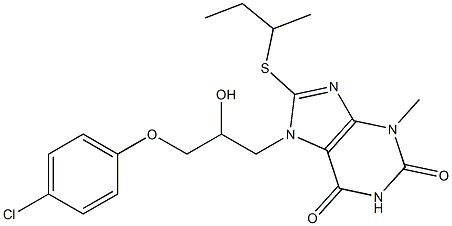 8-(sec-butylsulfanyl)-7-[3-(4-chlorophenoxy)-2-hydroxypropyl]-3-methyl-3,7-dihydro-1H-purine-2,6-dione Struktur