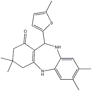 3,3,7,8-tetramethyl-11-(5-methyl-2-thienyl)-2,3,4,5,10,11-hexahydro-1H-dibenzo[b,e][1,4]diazepin-1-one Structure