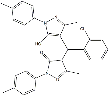 4-{(2-chlorophenyl)[5-hydroxy-3-methyl-1-(4-methylphenyl)-1H-pyrazol-4-yl]methyl}-5-methyl-2-(4-methylphenyl)-2,4-dihydro-3H-pyrazol-3-one 化学構造式