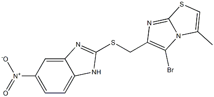 2-{[(5-bromo-3-methylimidazo[2,1-b][1,3]thiazol-6-yl)methyl]sulfanyl}-5-nitro-1H-benzimidazole 化学構造式