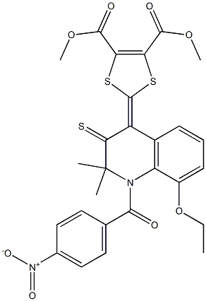 dimethyl 2-(8-(ethyloxy)-1-({4-nitrophenyl}carbonyl)-2,2-dimethyl-3-thioxo-2,3-dihydroquinolin-4(1H)-ylidene)-1,3-dithiole-4,5-dicarboxylate 化学構造式