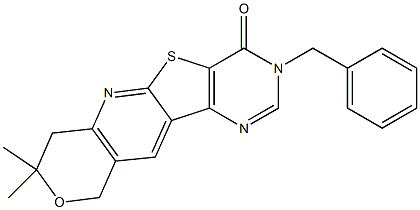 3-benzyl-8,8-dimethyl-7,10-dihydro-8H-pyrano[3'',4'':5',6']pyrido[3',2':4,5]thieno[3,2-d]pyrimidin-4(3H)-one Structure