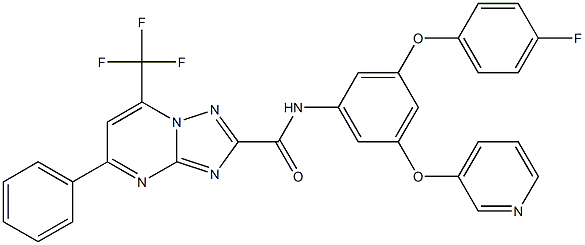 N-[3-(4-fluorophenoxy)-5-(3-pyridinyloxy)phenyl]-5-phenyl-7-(trifluoromethyl)[1,2,4]triazolo[1,5-a]pyrimidine-2-carboxamide Struktur