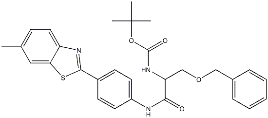 tert-butyl 1-[(benzyloxy)methyl]-2-[4-(6-methyl-1,3-benzothiazol-2-yl)anilino]-2-oxoethylcarbamate 化学構造式