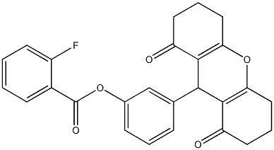 3-(1,8-dioxo-2,3,4,5,6,7,8,9-octahydro-1H-xanthen-9-yl)phenyl 2-fluorobenzoate 结构式