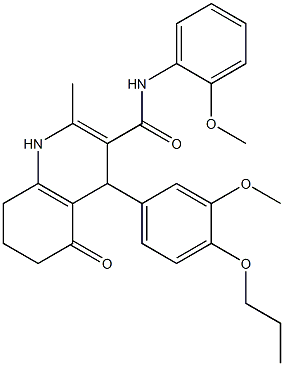 2-methyl-N-[2-(methyloxy)phenyl]-4-[3-(methyloxy)-4-(propyloxy)phenyl]-5-oxo-1,4,5,6,7,8-hexahydroquinoline-3-carboxamide 结构式