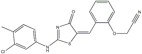 {2-[(2-(3-chloro-4-methylanilino)-4-oxo-1,3-thiazol-5(4H)-ylidene)methyl]phenoxy}acetonitrile,,结构式