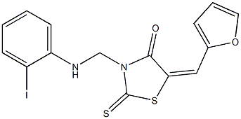 5-(2-furylmethylene)-3-[(2-iodoanilino)methyl]-2-thioxo-1,3-thiazolidin-4-one Structure