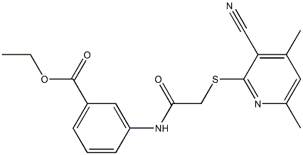 ethyl 3-({[(3-cyano-4,6-dimethylpyridin-2-yl)sulfanyl]acetyl}amino)benzoate,,结构式