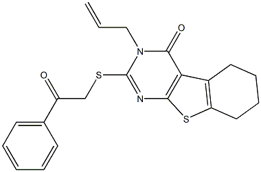 3-allyl-2-[(2-oxo-2-phenylethyl)sulfanyl]-5,6,7,8-tetrahydro[1]benzothieno[2,3-d]pyrimidin-4(3H)-one,,结构式