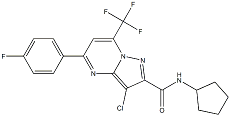 3-chloro-N-cyclopentyl-5-(4-fluorophenyl)-7-(trifluoromethyl)pyrazolo[1,5-a]pyrimidine-2-carboxamide,,结构式