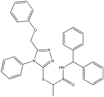 N-benzhydryl-2-{[5-(phenoxymethyl)-4-phenyl-4H-1,2,4-triazol-3-yl]sulfanyl}propanamide Struktur