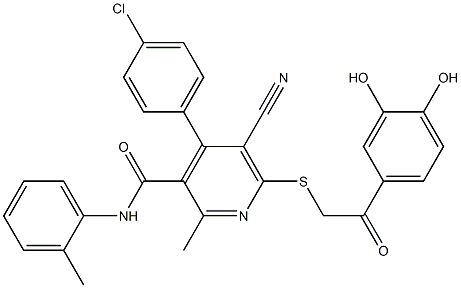 4-(4-chlorophenyl)-5-cyano-6-{[2-(3,4-dihydroxyphenyl)-2-oxoethyl]sulfanyl}-2-methyl-N-(2-methylphenyl)pyridine-3-carboxamide Structure