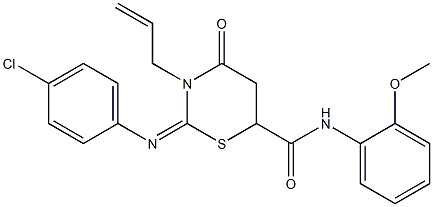 3-allyl-2-[(4-chlorophenyl)imino]-N-(2-methoxyphenyl)-4-oxo-1,3-thiazinane-6-carboxamide Structure