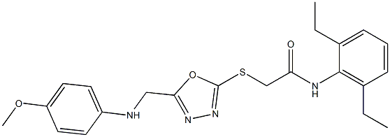 N-(2,6-diethylphenyl)-2-({5-[(4-methoxyanilino)methyl]-1,3,4-oxadiazol-2-yl}sulfanyl)acetamide 化学構造式