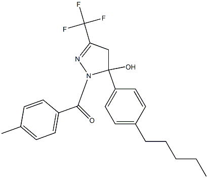1-(4-methylbenzoyl)-5-(4-pentylphenyl)-3-(trifluoromethyl)-4,5-dihydro-1H-pyrazol-5-ol 化学構造式