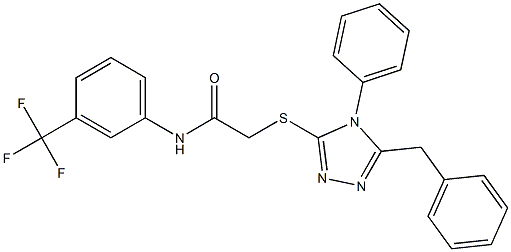 2-[(5-benzyl-4-phenyl-4H-1,2,4-triazol-3-yl)sulfanyl]-N-[3-(trifluoromethyl)phenyl]acetamide,,结构式