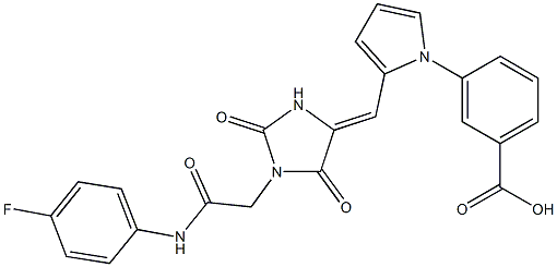 3-[2-({1-[2-(4-fluoroanilino)-2-oxoethyl]-2,5-dioxo-4-imidazolidinylidene}methyl)-1H-pyrrol-1-yl]benzoic acid 化学構造式
