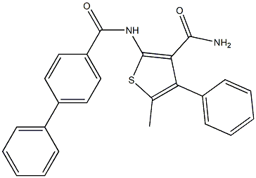 2-[([1,1'-biphenyl]-4-ylcarbonyl)amino]-5-methyl-4-phenylthiophene-3-carboxamide,,结构式