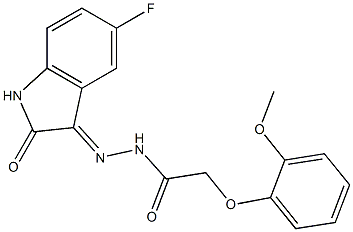 N'-(5-fluoro-2-oxo-1,2-dihydro-3H-indol-3-ylidene)-2-(2-methoxyphenoxy)acetohydrazide,,结构式