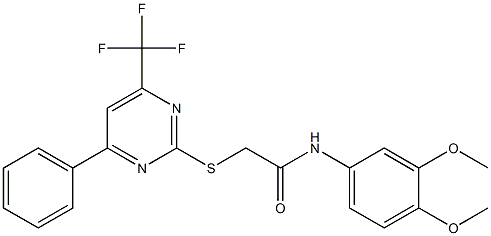 N-(3,4-dimethoxyphenyl)-2-{[4-phenyl-6-(trifluoromethyl)-2-pyrimidinyl]sulfanyl}acetamide Struktur