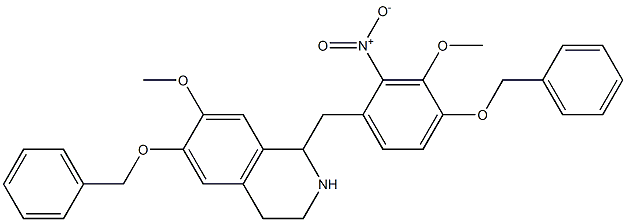 6-(benzyloxy)-1-{4-(benzyloxy)-2-nitro-3-methoxybenzyl}-7-methoxy-1,2,3,4-tetrahydroisoquinoline Struktur