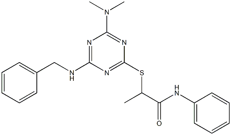  2-{[4-(benzylamino)-6-(dimethylamino)-1,3,5-triazin-2-yl]sulfanyl}-N-phenylpropanamide