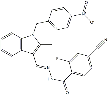 4-cyano-2-fluoro-N'-[(1-{4-nitrobenzyl}-2-methyl-1H-indol-3-yl)methylene]benzohydrazide,,结构式