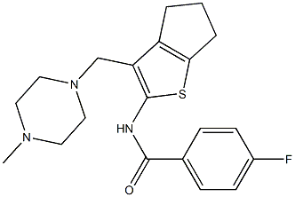 4-fluoro-N-{3-[(4-methyl-1-piperazinyl)methyl]-5,6-dihydro-4H-cyclopenta[b]thien-2-yl}benzamide 化学構造式