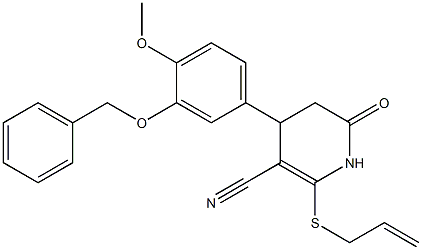 2-(allylsulfanyl)-4-[3-(benzyloxy)-4-methoxyphenyl]-6-oxo-1,4,5,6-tetrahydro-3-pyridinecarbonitrile 结构式