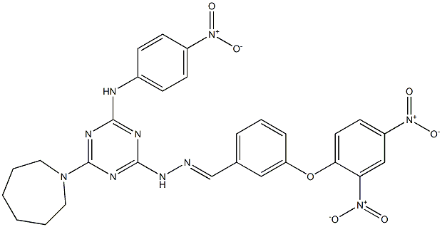 3-{2,4-bisnitrophenoxy}benzaldehyde (4-(1-azepanyl)-6-{4-nitroanilino}-1,3,5-triazin-2-yl)hydrazone Structure