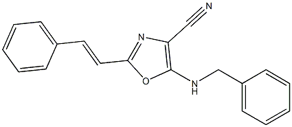 5-(benzylamino)-2-(2-phenylvinyl)-1,3-oxazole-4-carbonitrile,,结构式