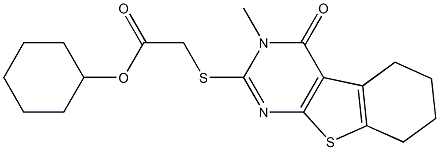 cyclohexyl [(3-methyl-4-oxo-3,4,5,6,7,8-hexahydro[1]benzothieno[2,3-d]pyrimidin-2-yl)sulfanyl]acetate 化学構造式