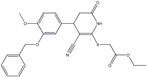 ethyl ({4-[3-(benzyloxy)-4-methoxyphenyl]-3-cyano-6-oxo-1,4,5,6-tetrahydro-2-pyridinyl}sulfanyl)acetate 化学構造式