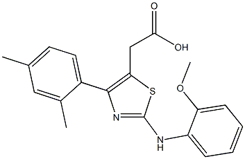 [4-(2,4-dimethylphenyl)-2-(2-methoxyanilino)-1,3-thiazol-5-yl]acetic acid 化学構造式