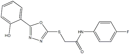 N-(4-fluorophenyl)-2-{[5-(2-hydroxyphenyl)-1,3,4-oxadiazol-2-yl]sulfanyl}acetamide 化学構造式