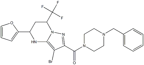2-[(4-benzyl-1-piperazinyl)carbonyl]-3-bromo-5-(2-furyl)-7-(trifluoromethyl)-4,5,6,7-tetrahydropyrazolo[1,5-a]pyrimidine Structure