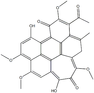 3-acetyl-6,11-dihydroxy-4,8,9,13-tetramethoxy-2-methyl-1H-cyclohepta[ghi]perylene-5,12-dione 化学構造式