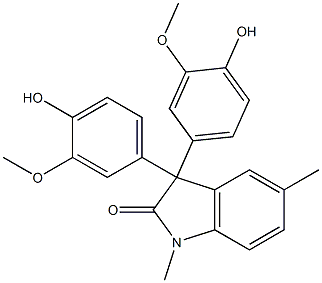 3,3-bis(4-hydroxy-3-methoxyphenyl)-1,5-dimethyl-1,3-dihydro-2H-indol-2-one,,结构式