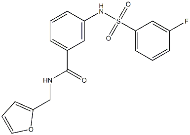 3-{[(3-fluorophenyl)sulfonyl]amino}-N-(2-furylmethyl)benzamide 化学構造式