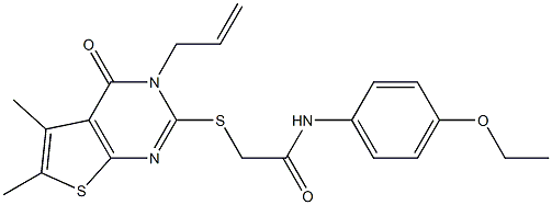 2-[(3-allyl-5,6-dimethyl-4-oxo-3,4-dihydrothieno[2,3-d]pyrimidin-2-yl)sulfanyl]-N-(4-ethoxyphenyl)acetamide,,结构式