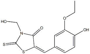 5-(3-ethoxy-4-hydroxybenzylidene)-3-(hydroxymethyl)-2-thioxo-1,3-thiazolidin-4-one Structure