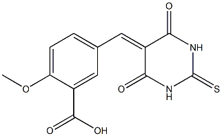 5-[(4,6-dioxo-2-thioxotetrahydro-5(2H)-pyrimidinylidene)methyl]-2-methoxybenzoic acid Structure