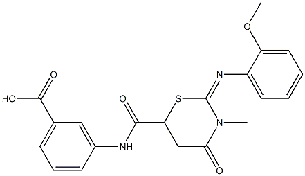 3-[({2-[(2-methoxyphenyl)imino]-3-methyl-4-oxo-1,3-thiazinan-6-yl}carbonyl)amino]benzoic acid Structure
