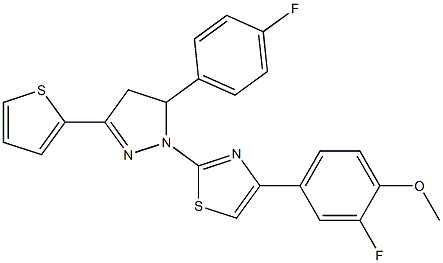 2-fluoro-4-{2-[5-(4-fluorophenyl)-3-(2-thienyl)-4,5-dihydro-1H-pyrazol-1-yl]-1,3-thiazol-4-yl}phenyl methyl ether,,结构式